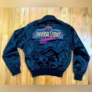 Men's sz S Vintage Universal Studios Hollywood Black Satin Jacket